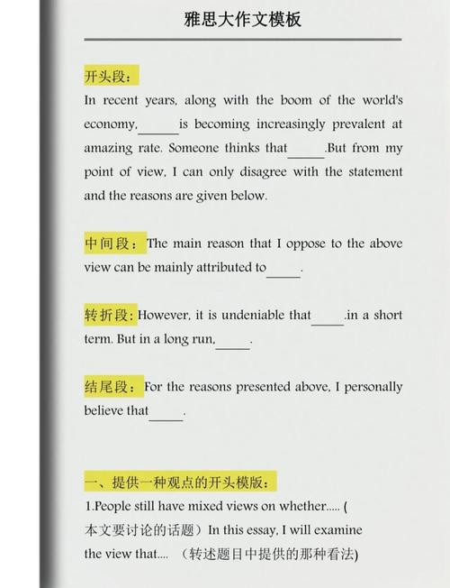 写雅思大作文模板